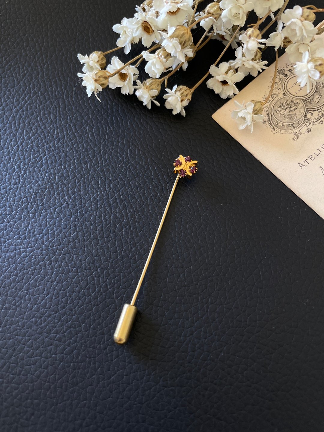 古董金色莱茵石别针胸针 B1233 - 胸针 - 其他金属 金色