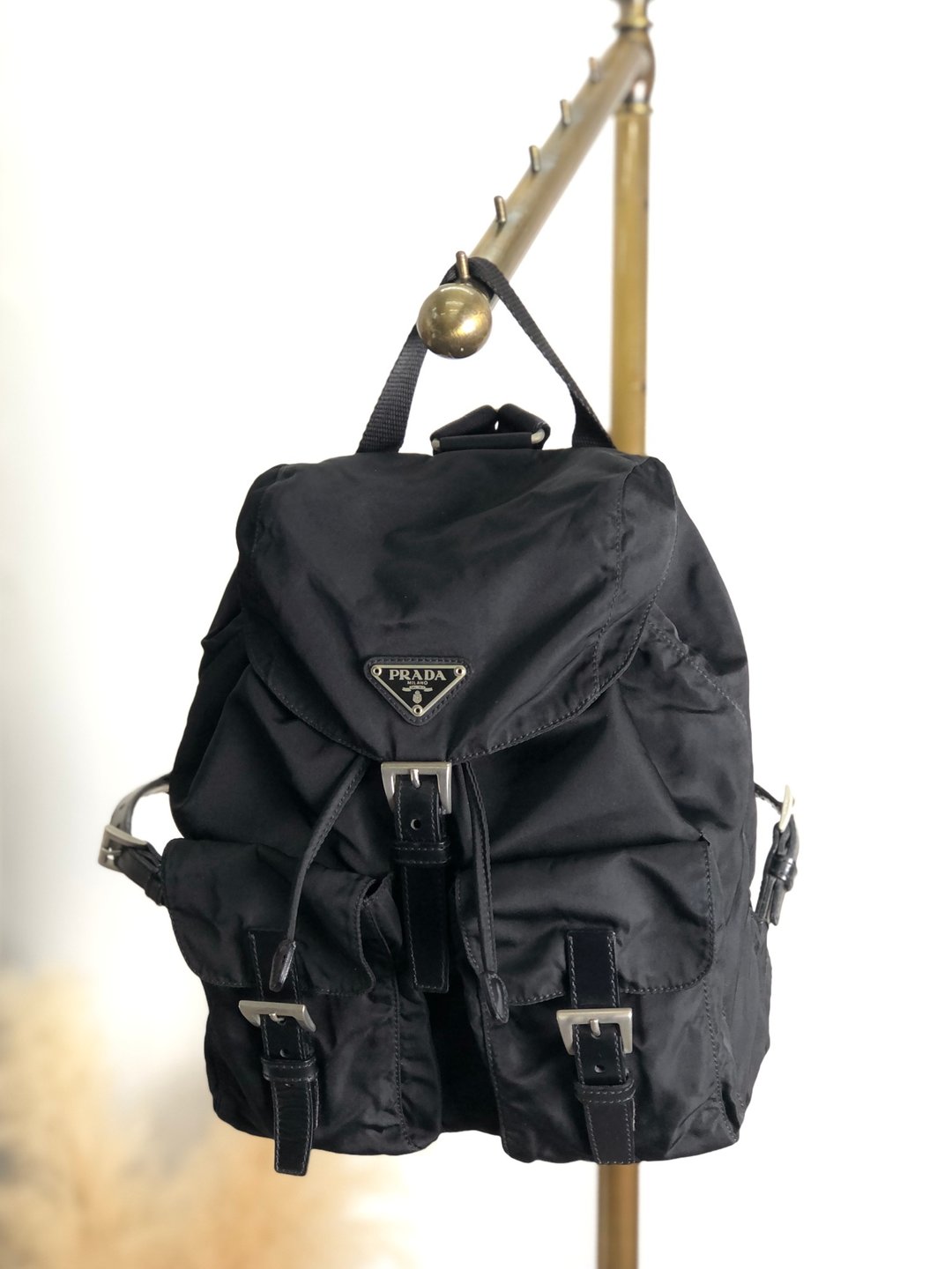 【日本直送，名牌包装】PRADA 背包黑三角标志尼龙双口袋 Vintage 82dthm - 后背包/双肩包 - 尼龙 黑色