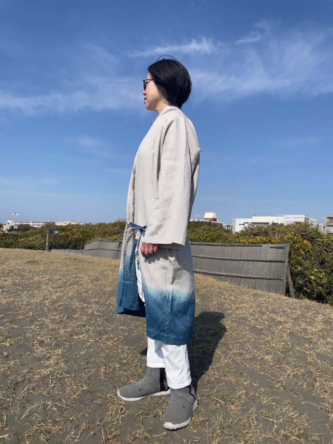 Relaxing indigo dyed linen gown coat haori cardigan aizome indigo haori jacket japan blue - 女装上衣 - 棉 蓝色