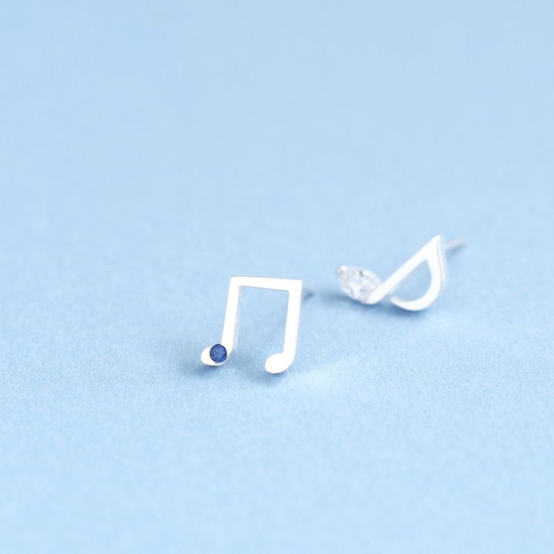 White Musical Note Earrings Silver 925 - 耳环/耳夹 - 其他金属 蓝色