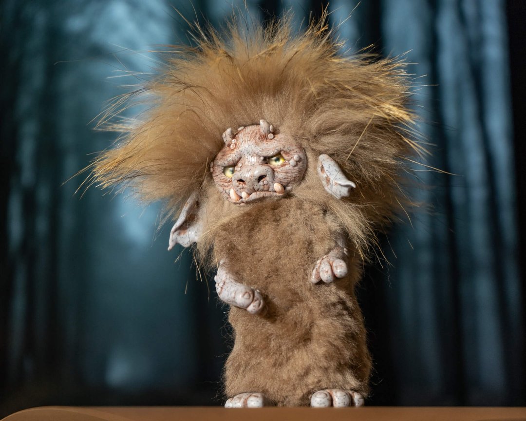 Evil Goblin handmade doll – fantasy creature, interior toy troll - 玩偶/公仔 - 塑料 咖啡色