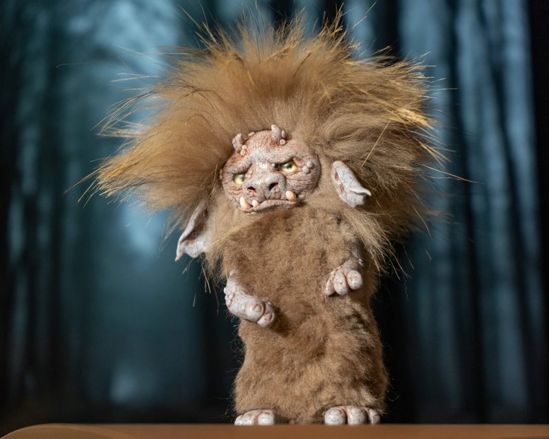 Evil Goblin handmade doll – fantasy creature, interior toy troll - 玩偶/公仔 - 塑料 咖啡色