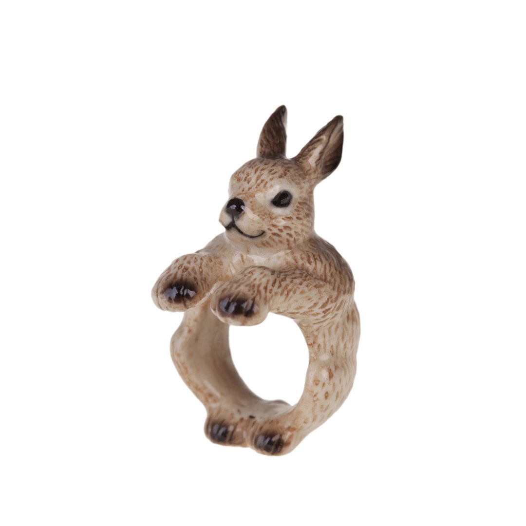 AndMary 手绘瓷戒指-咖啡兔 礼盒装 Brown Rabbit Ring - 戒指 - 瓷 咖啡色