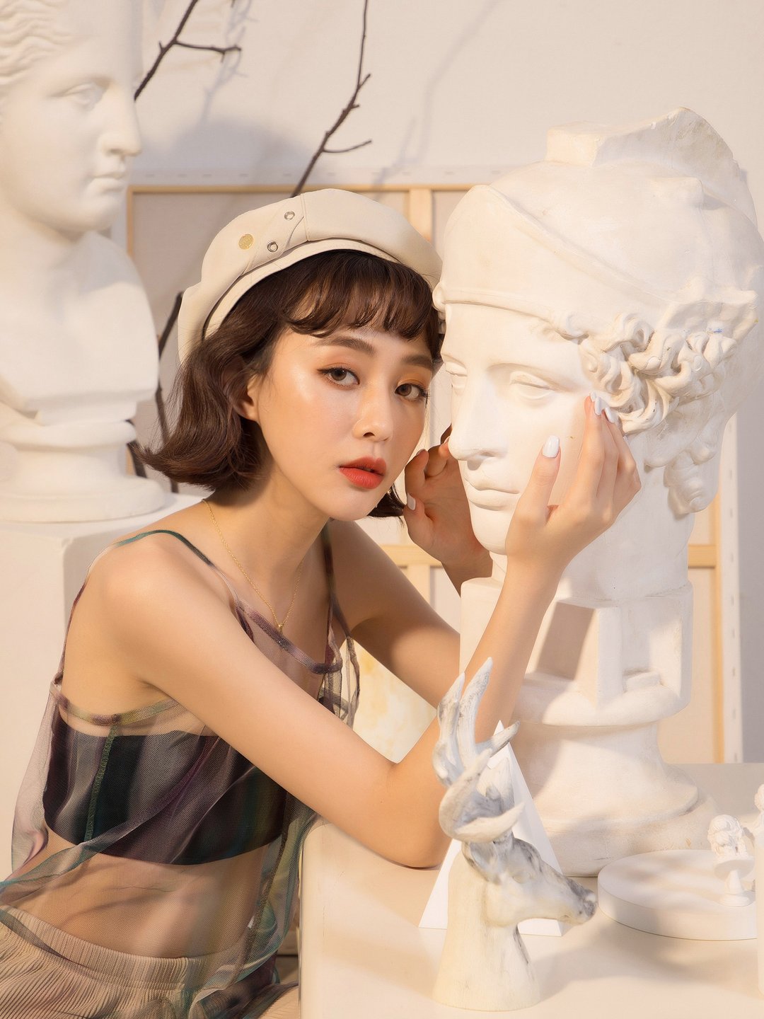 烟熏妆摇滚派对。MUCHAT手作14KGPMH吊牌圆环贝蕾帽 - 帽子 - 聚酯纤维 白色