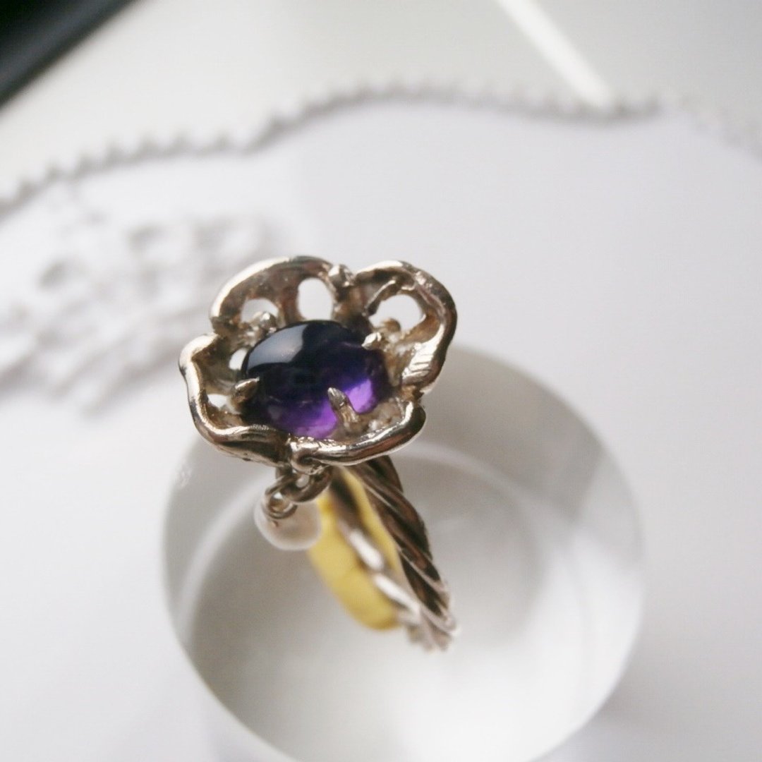 Purple flower ring - 戒指 - 其他金属 