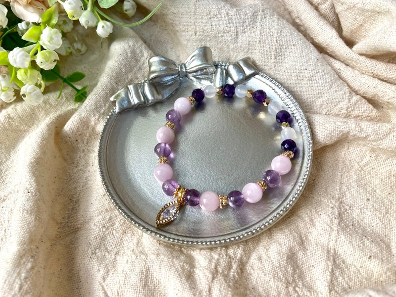 紫气东来。紫锂辉/梦幻紫水晶/巴西紫水晶/白玛瑙 - 手链/手环 - 水晶 紫色