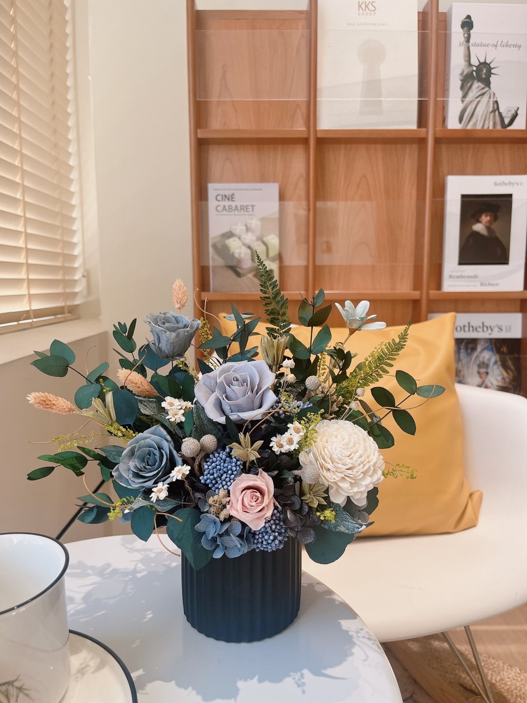 质感灰蓝永生盆花 永生玫瑰花  开幕盆花 开幕花礼 祝贺礼物 生日 - 干燥花/捧花 - 植物．花 灰色