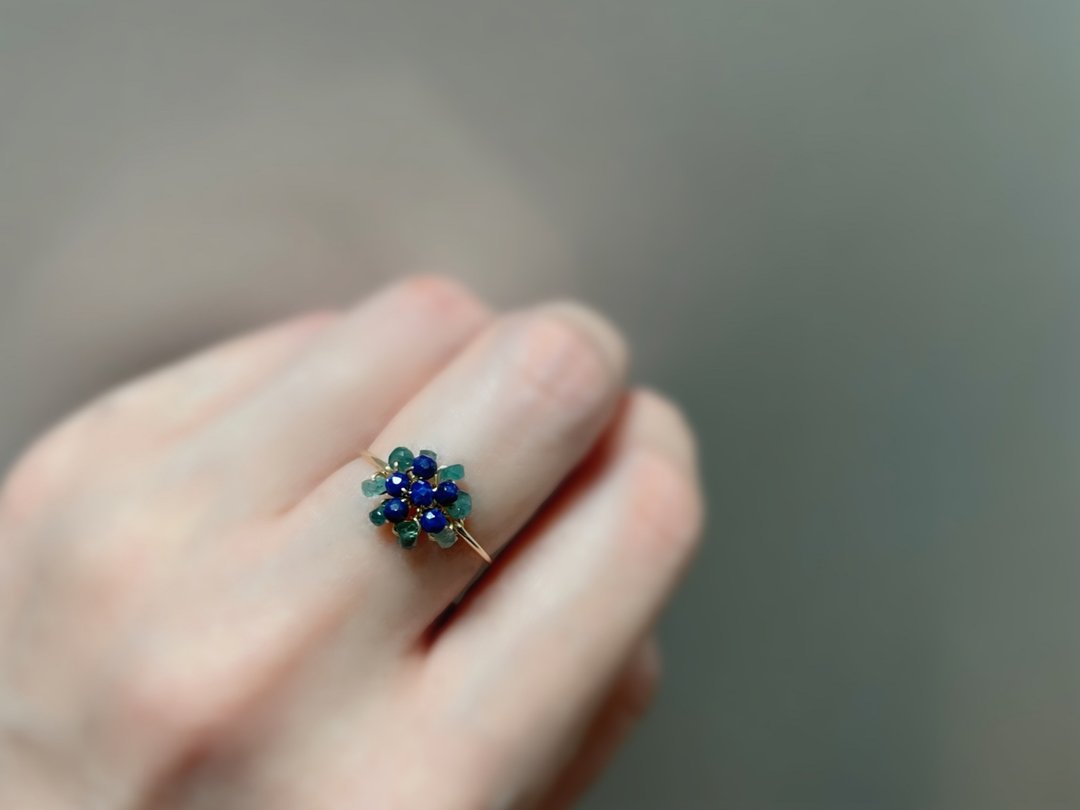 Bijou bouquet - 青金石与蓝柱石 ( 格兰迪迪埃石 ) 绕线戒指 - 戒指 - 宝石 蓝色