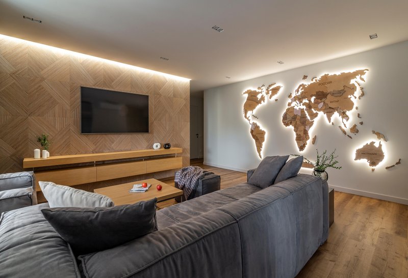 带 LED 背光的木制 3D 世界地图 - 送给旅行爱好者的完美礼物 - 墙贴/壁贴 - 木头 多色