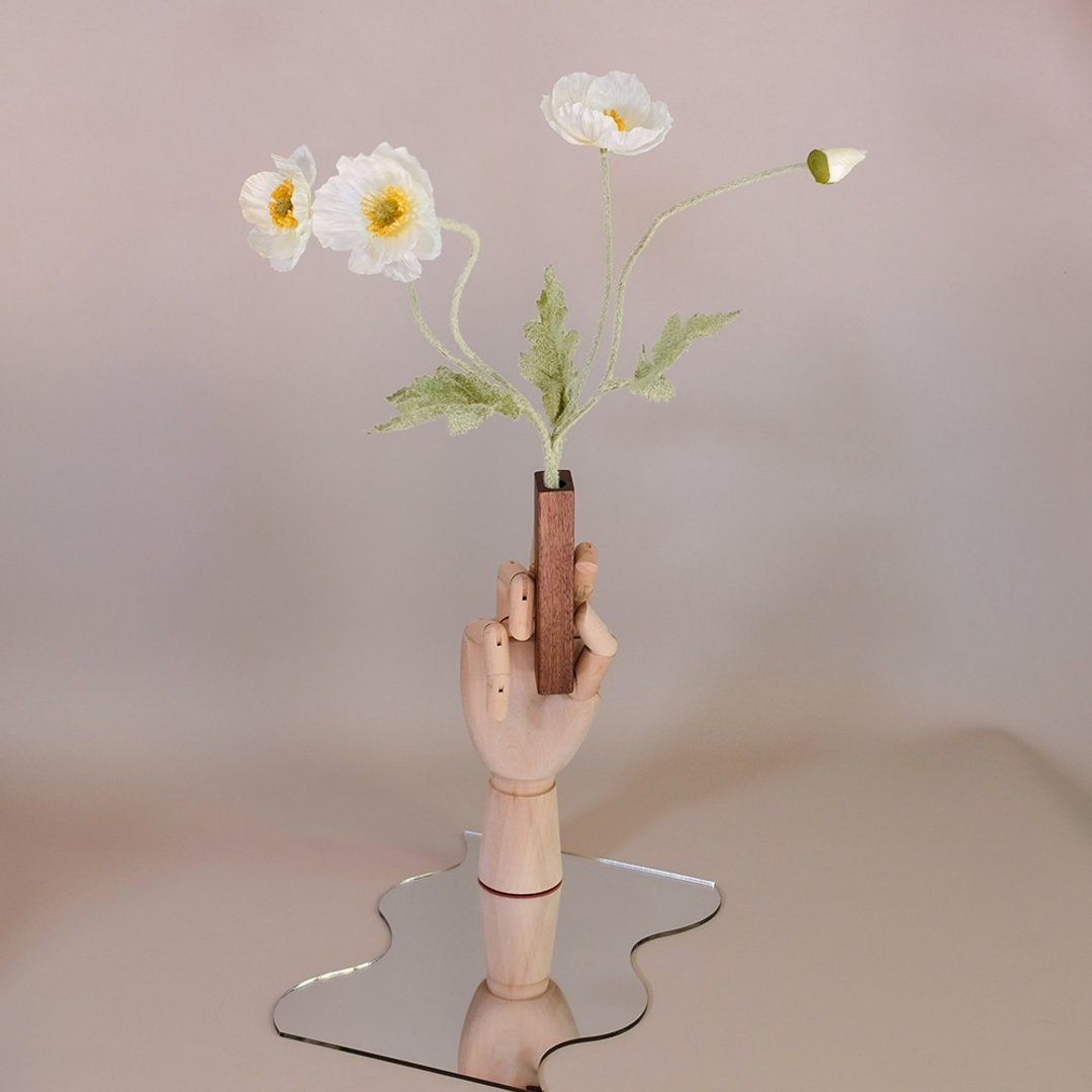 花島小白 黑胡桃木花插磁鐵冰箱貼壁掛花瓶圣诞礼物 - 花瓶/陶器 - 木头 咖啡色