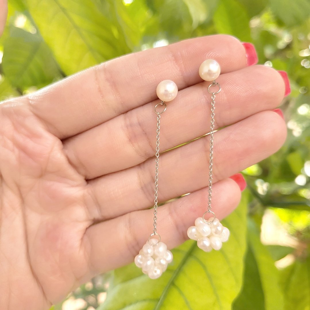 Freshwater pearl earrings, Silver 925 - 耳环/耳夹 - 珍珠 