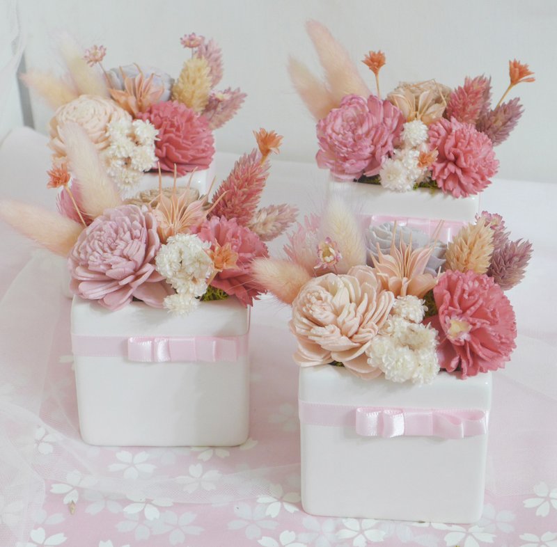 情人节礼物 法式香颂12康乃馨盆花 结婚捧花永生花毕业花束七夕情 - 干燥花/捧花 - 植物．花 粉红色