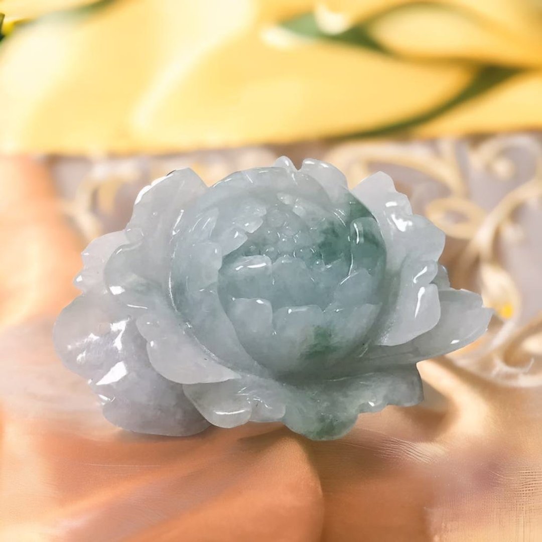 冰飘蓝花翡翠牡丹花| 天然缅甸玉翡翠A货 | 送礼 - 吊饰 - 玉石 多色
