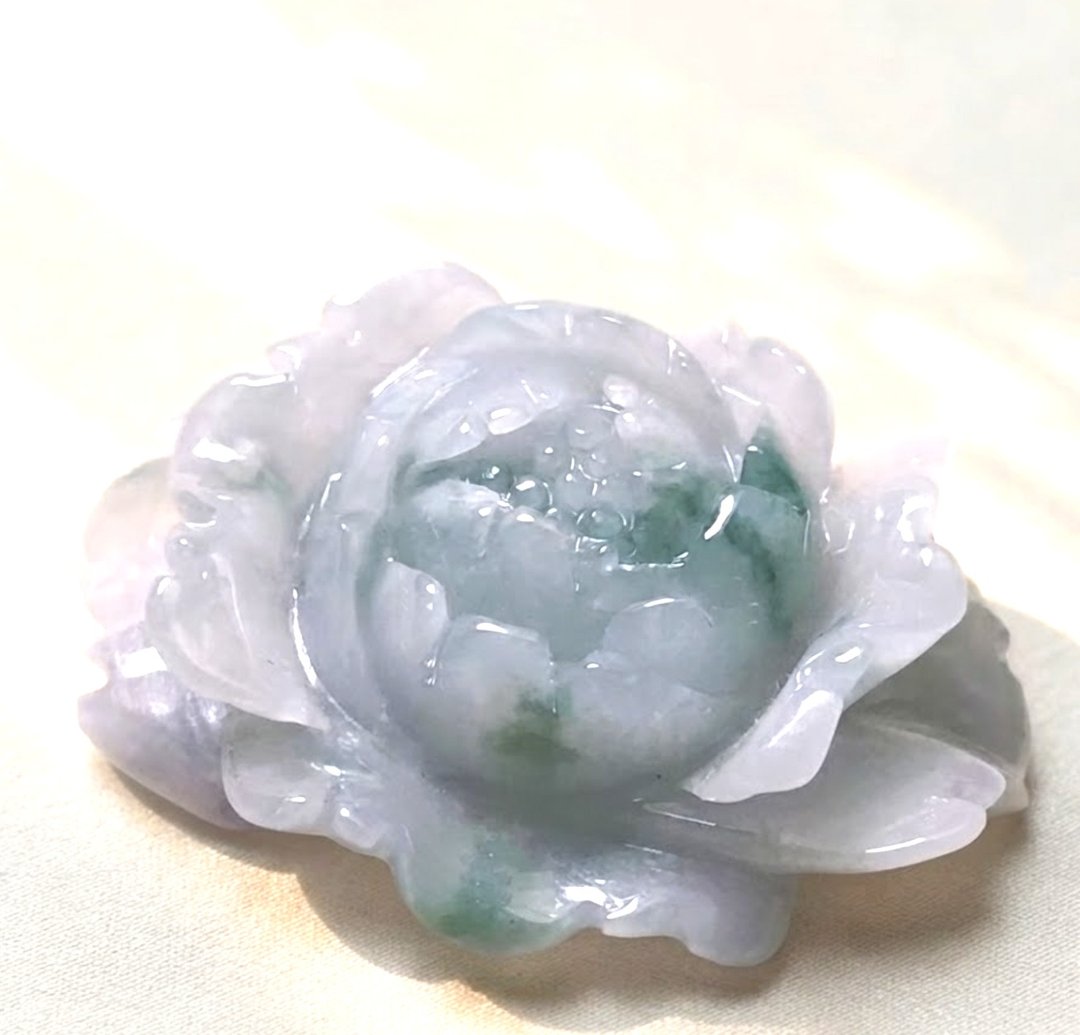 冰种飘蓝花翡翠牡丹花 | 天然缅甸玉翡翠 A 货 | 送礼 - 吊饰 - 玉石 多色