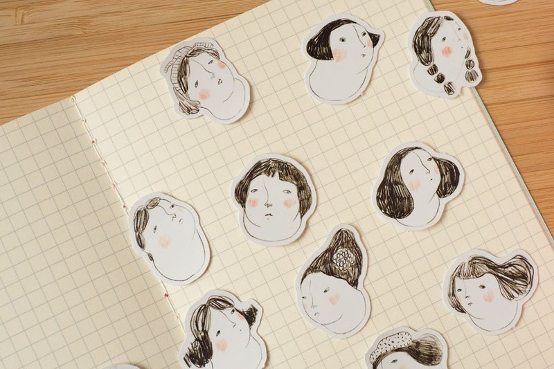女生头像 15入贴纸组 | 手绘插画贴纸 | dodolulu - 贴纸 - 纸 