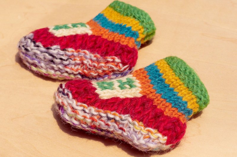 弥月礼盒 限量一件针织纯羊毛保暖袜 / 儿童毛袜 / 童毛袜 / 内刷毛袜 / 针织毛袜 / 儿童室内袜 - 鲜艳色系 民族风图腾 - 围嘴/口水巾 - 羊毛 多色