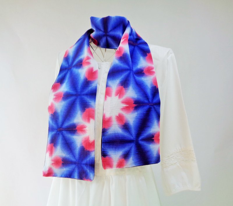 粉色雪花绞・日本传统・田端绞・高岛缩・日本木棉・可双面配戴・围巾 - 丝巾 - 棉．麻 蓝色