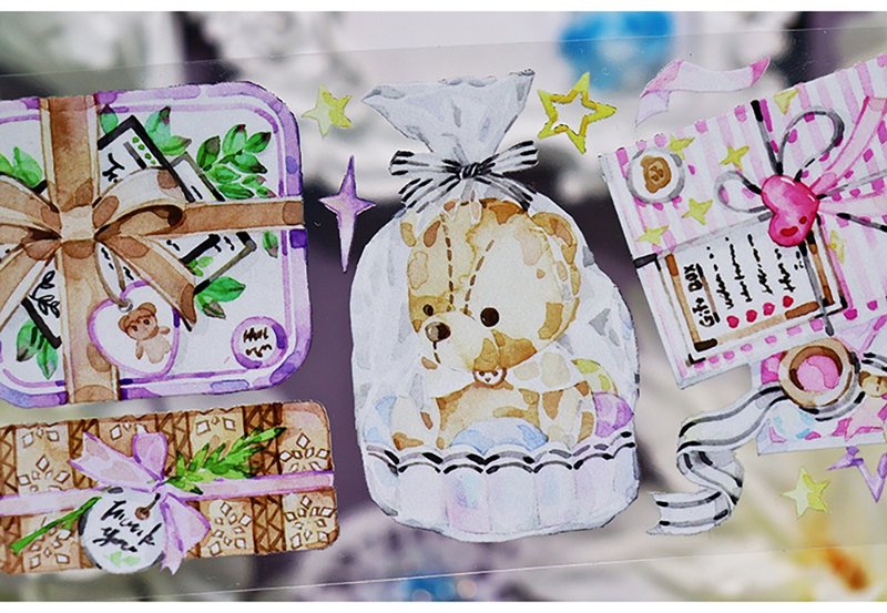 OKMT新七天原创手帐咕卡谷美流麻吧唧托胶带贴纸贝壳光 礼物小熊 - 纸胶带 - 塑料 多色