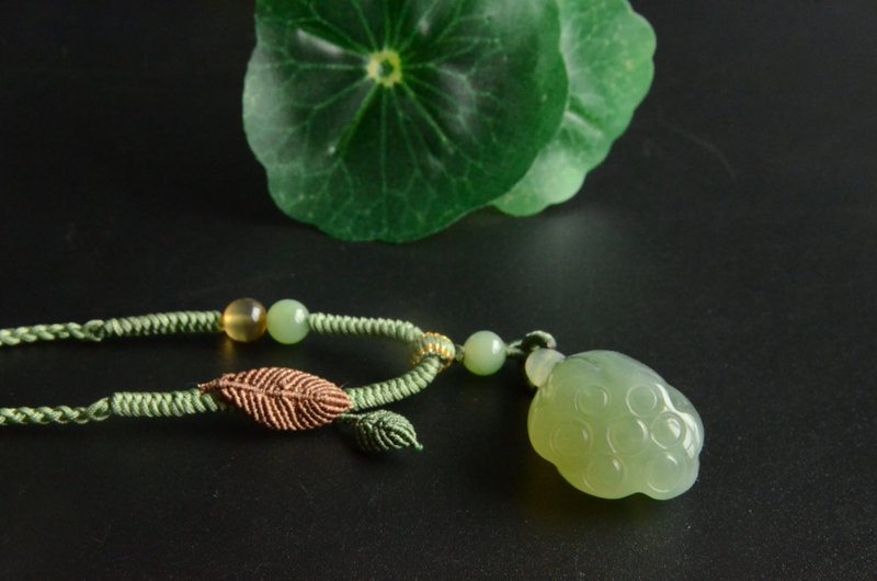 【雅莲】天然岫玉天青冻莲蓬吊坠项链 - 项链 - 宝石 