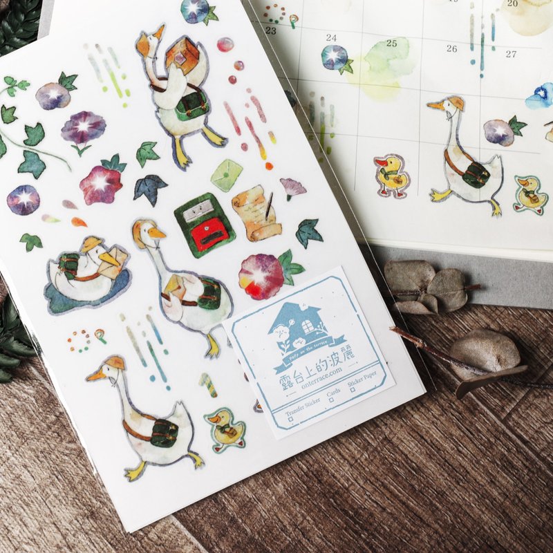 朝颜花 鹅小姐 转印贴纸 手帐贴纸 (二张一组) - 贴纸 - 塑料 绿色