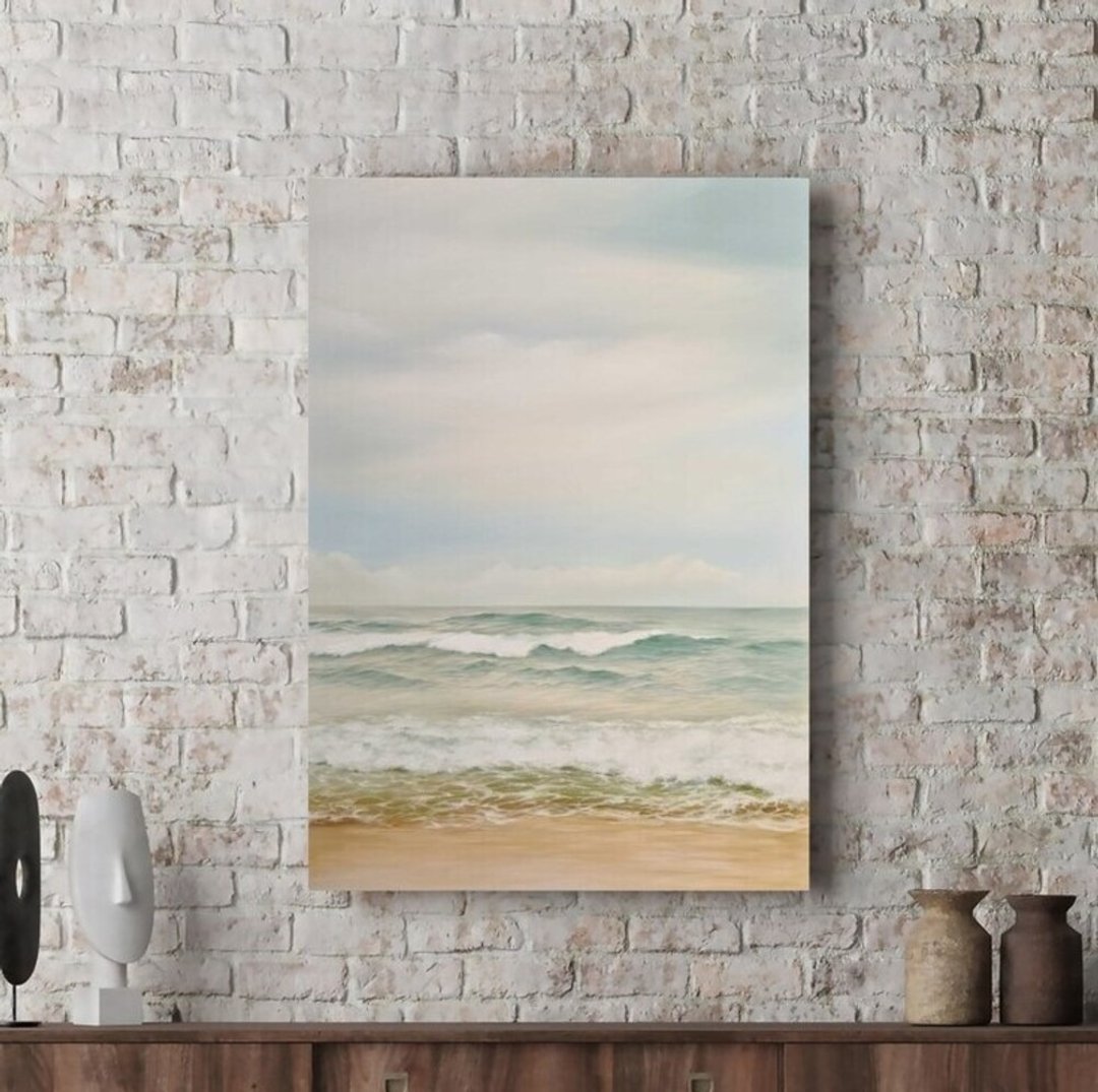 海景画 | 油画海景 | 海景墙画 | 简约海景 | 宁静 - 墙贴/壁贴 - 棉 卡其色