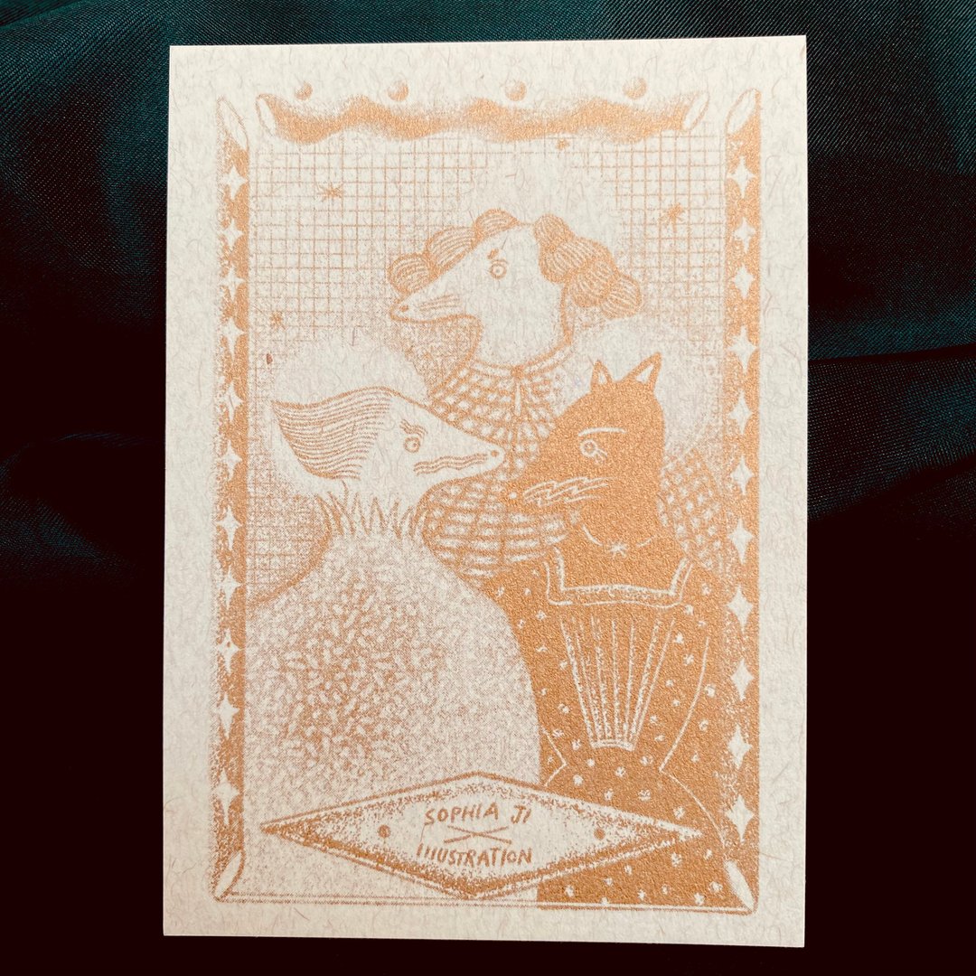 孔版印刷 Risograph 卡片 | Sophia Ji - 卡片/明信片 - 纸 金色