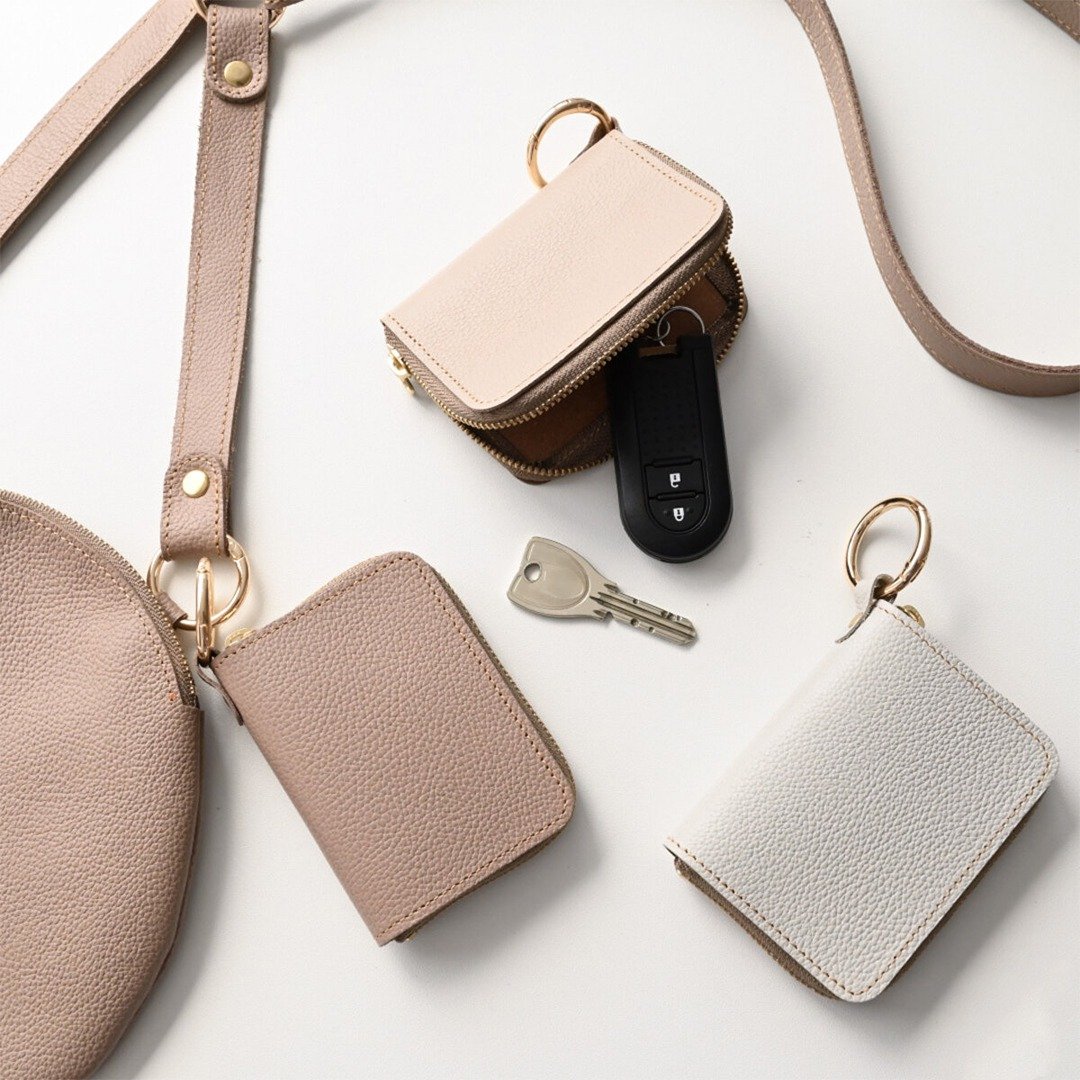 Round Zipper Key Case [Shrink Leather] Himeji Leather Genuine Leather Smart Key Case Dull Color Mother's Day HS62K - 钥匙链/钥匙包 - 真皮 咖啡色