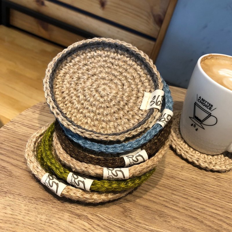 鈎织工艺。厚片杯垫、万用垫 - 其他 - 棉．麻 卡其色