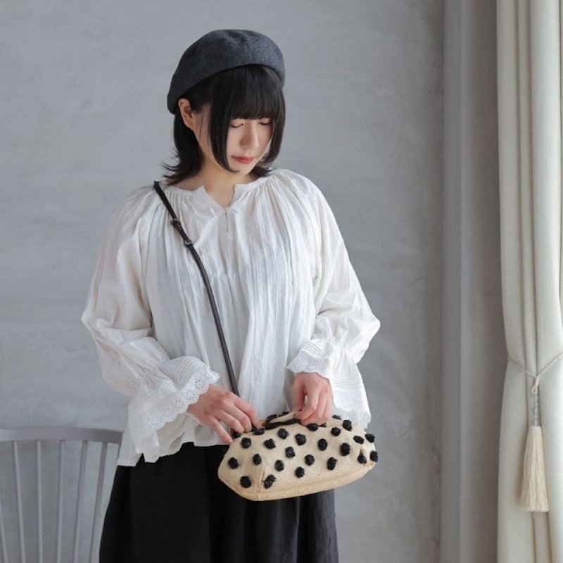 包邮 棉麻条纹抓皱蕾丝衬衫/white/棉麻 - 女装衬衫 - 棉．麻 白色