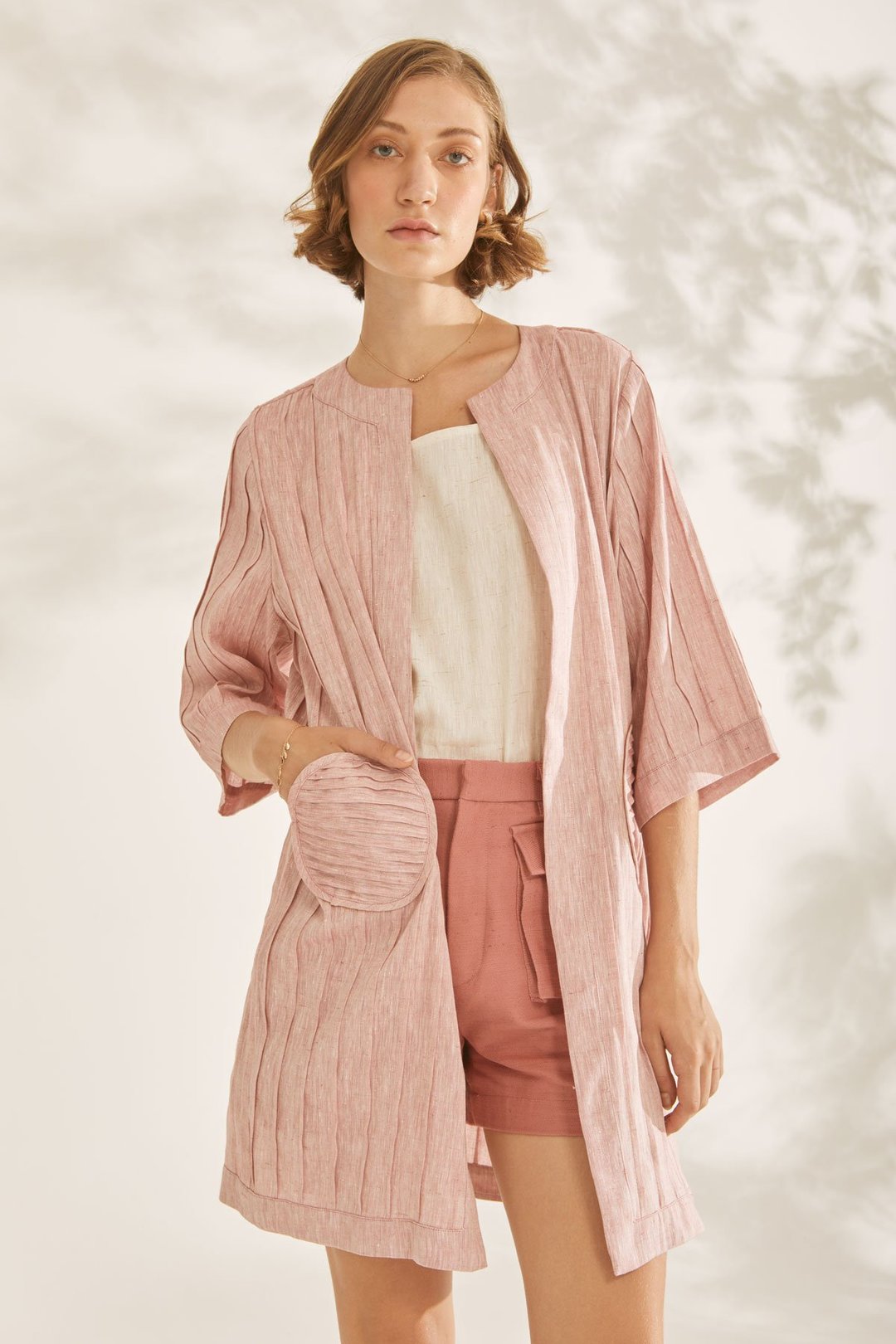 Bubble Pintuck Long Jacket - 女装上衣 - 棉．麻 蓝色