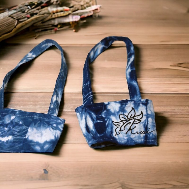 蓝染饮料杯套 - 随行杯提袋/水壶袋 - 棉．麻 蓝色