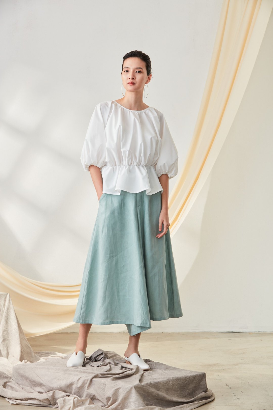 YIBO/新品-花苞泡袖上衣(白) - 女装上衣 - 棉 白色