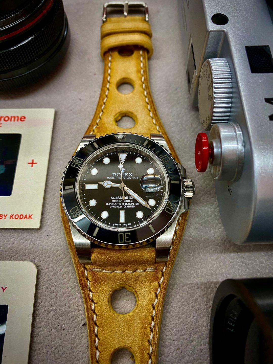 皮革表带底托款 跑车款米黄色 22mm 20mm 手工皮革 代用表带 - 表带 - 真皮 黄色