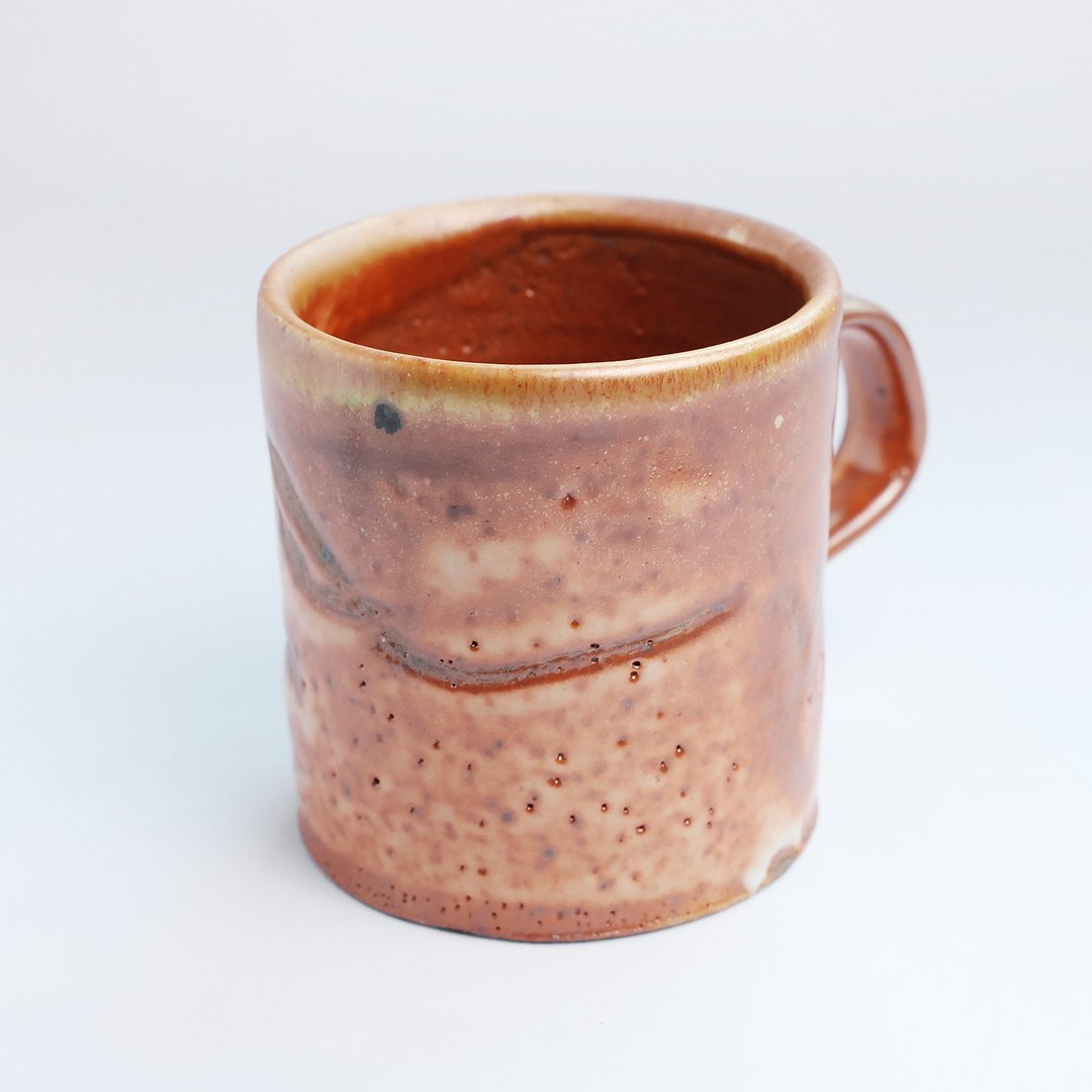 明芽窑 | 柴烧缩志野把杯 橘红 金 陶杯 茶杯 咖啡杯 杯子 H10 - 咖啡杯/马克杯 - 陶 红色