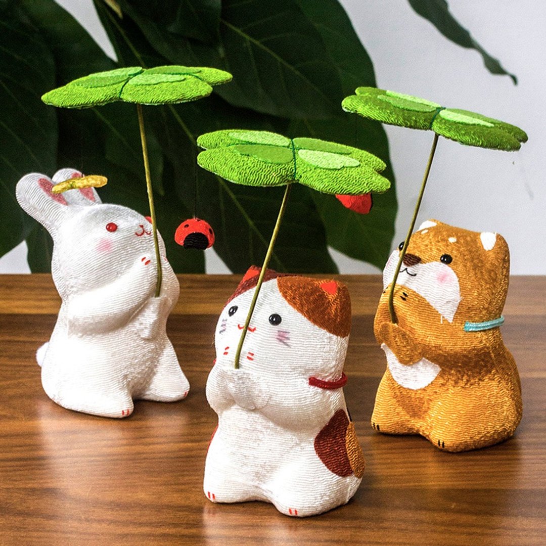 日本进口龙虎作绢布四叶草可爱猫咪兔子柴犬创意车载摆件生日礼物 - 摆饰 - 其他材质 