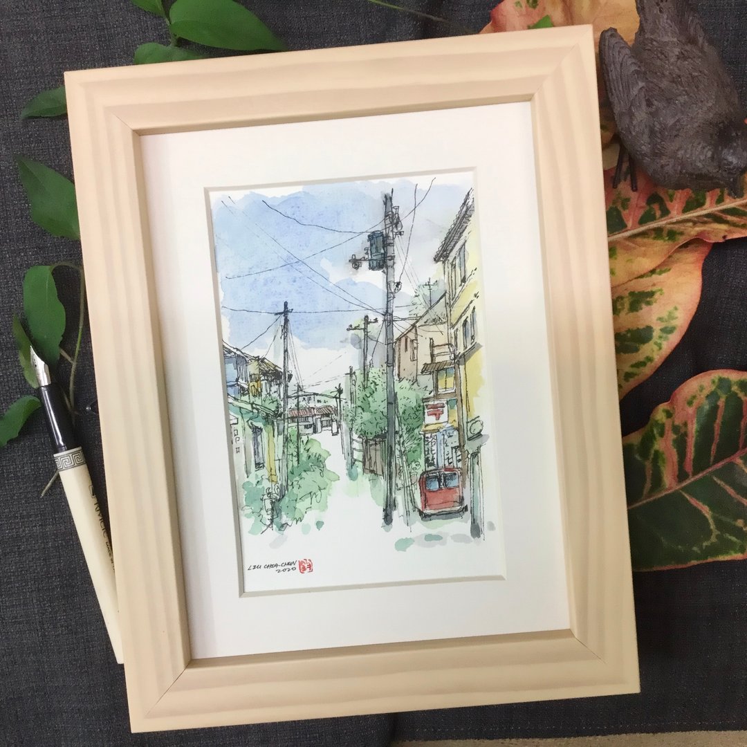 小镇街景/水彩手绘原作/含框 - 海报/装饰画/版画 - 纸 咖啡色