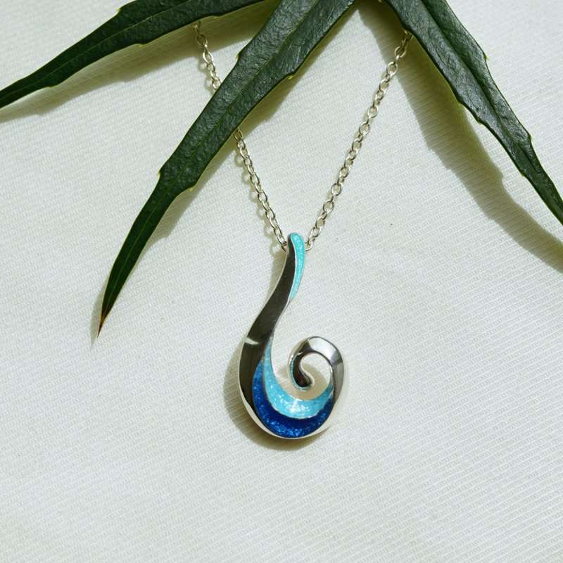 漩涡珐琅项链 - 项链 - 银 蓝色