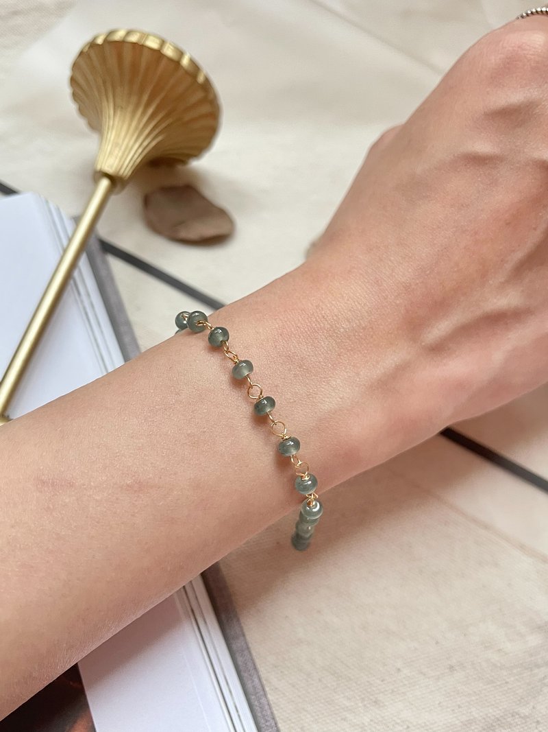 高冰蓝水算盘珠14k包金手链 |天然危地马拉翡翠 - 手链/手环 - 玉石 金色