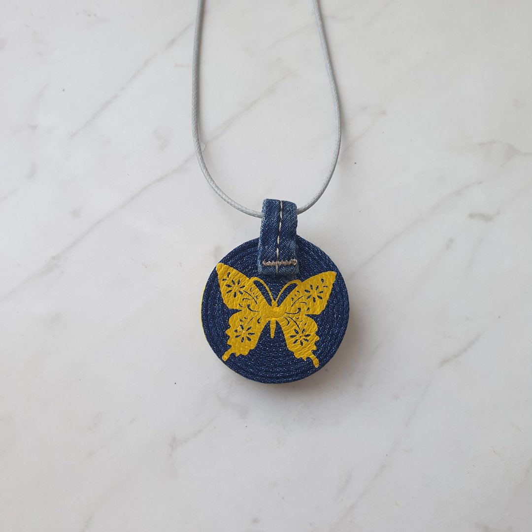 Denim pendant Jeans pendant butterfly - 项链 - 其他金属 蓝色