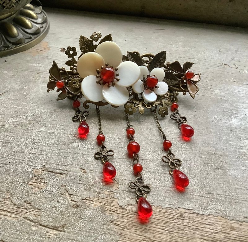 喵手作~青铜贝壳梅花弹簧发夹 - 发饰 - 其他材质 多色