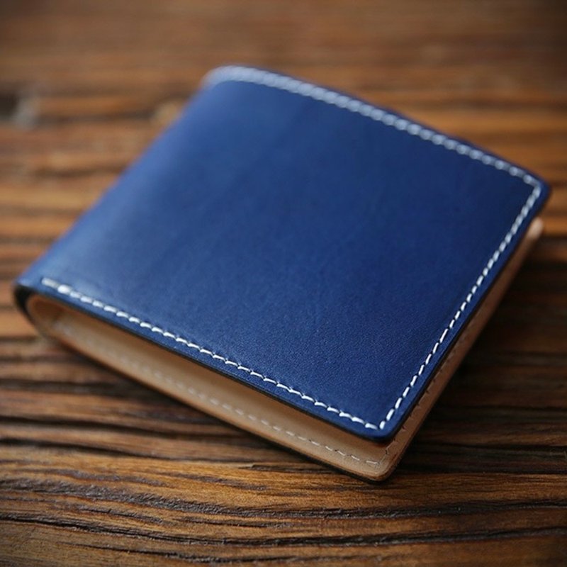 **意大利手工牛皮真皮零钱皮夹短夹  植鞣 • 皮革系列** 蓝色 - 皮夹/钱包 - 真皮 蓝色