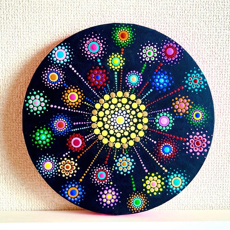 Dot Mandala Fireworks No.6 pink colorful - 海报/装饰画/版画 - 棉 多色