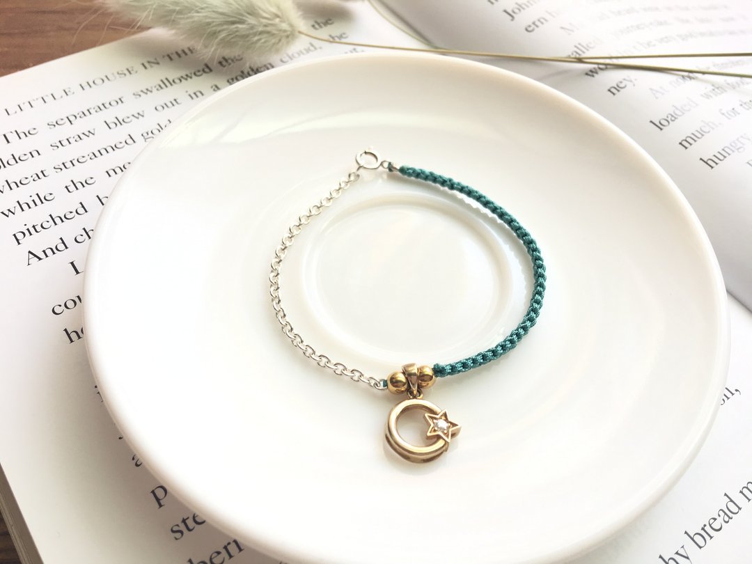 Ops Karat gold handmade deaign special bracelet 手工/k金/设计/绳编/星星/限定/湖水蓝 - 手链/手环 - 其他金属 金色