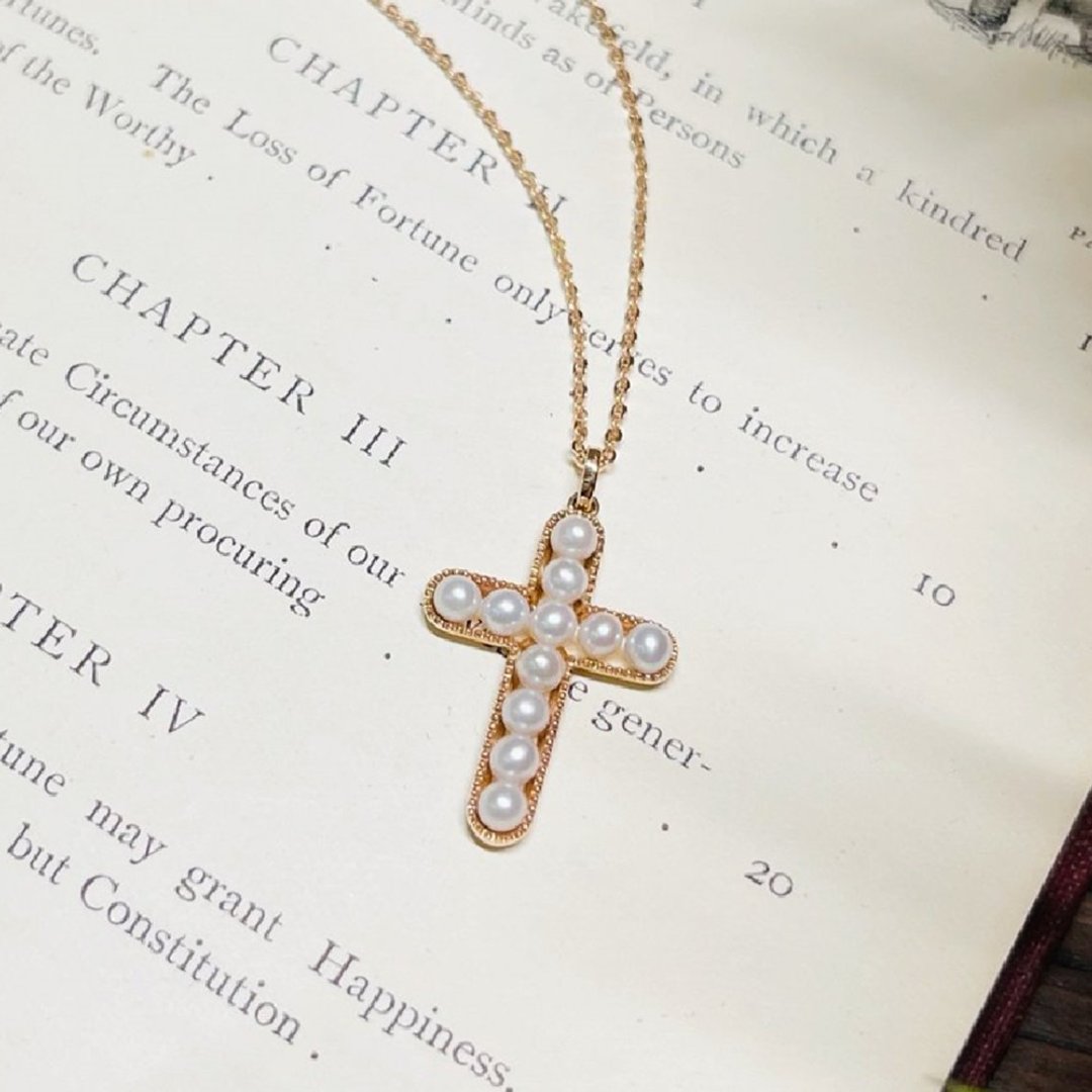 【Moriarty Jewelry】淡水养珠 - 十字架 - 14K 玫瑰金 珍珠项链 - 项链 - 玫瑰金 