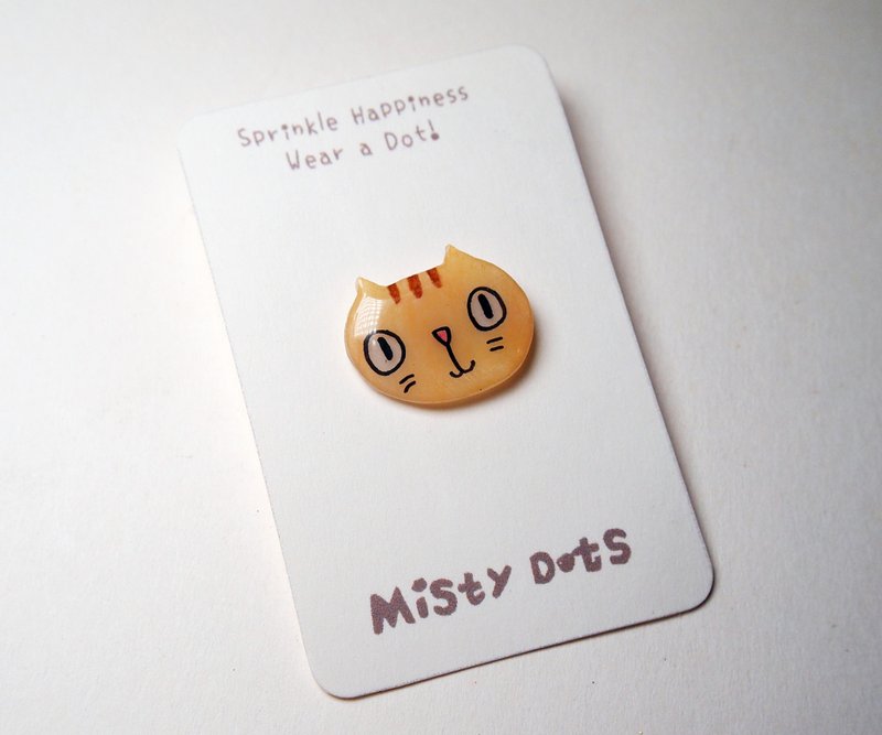 【Misty Dots 】MDB03 可爱虎斑猫胸针/ 925银/ 手工礼物/ 定制化 - 胸针 - 塑料 橘色