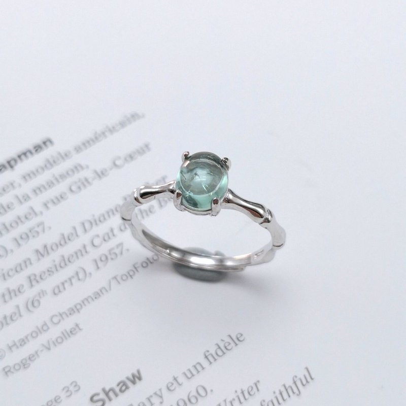 稀有蓝绿色 天然碧玺 湖水蓝绿光泽 晶体透彻 能量石 纯银戒指 - 戒指 - 纯银 透明