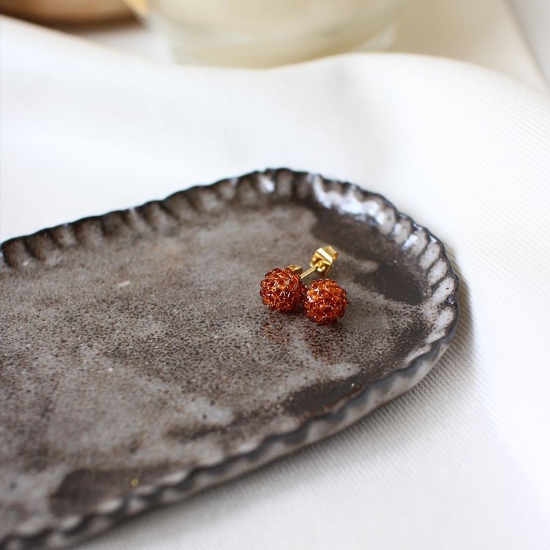 串珠耳饰_金平糖/琥珀色/beading earrings - 耳环/耳夹 - 绣线 咖啡色