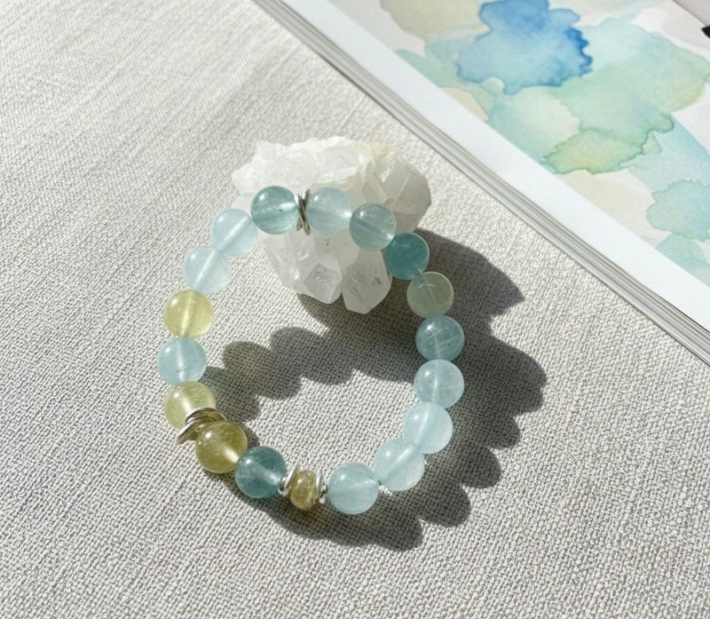 Ops Beryl Prehnite bracelet-绿柱石/纯银/银链/葡萄石/海水蓝宝 - 手链/手环 - 宝石 蓝色