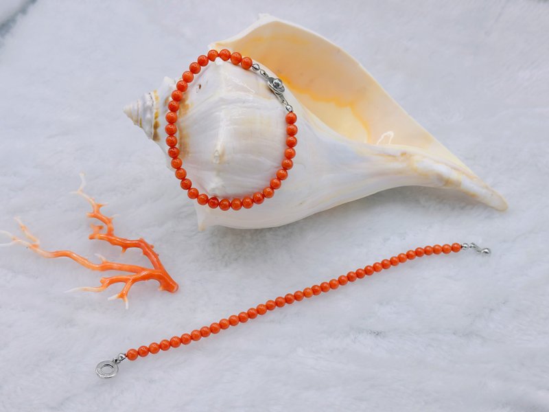 天然红珊瑚圆珠手链 | 925 纯银 | 招财开运・守护能量 | 送礼推荐 - 手链/手环 - 宝石 