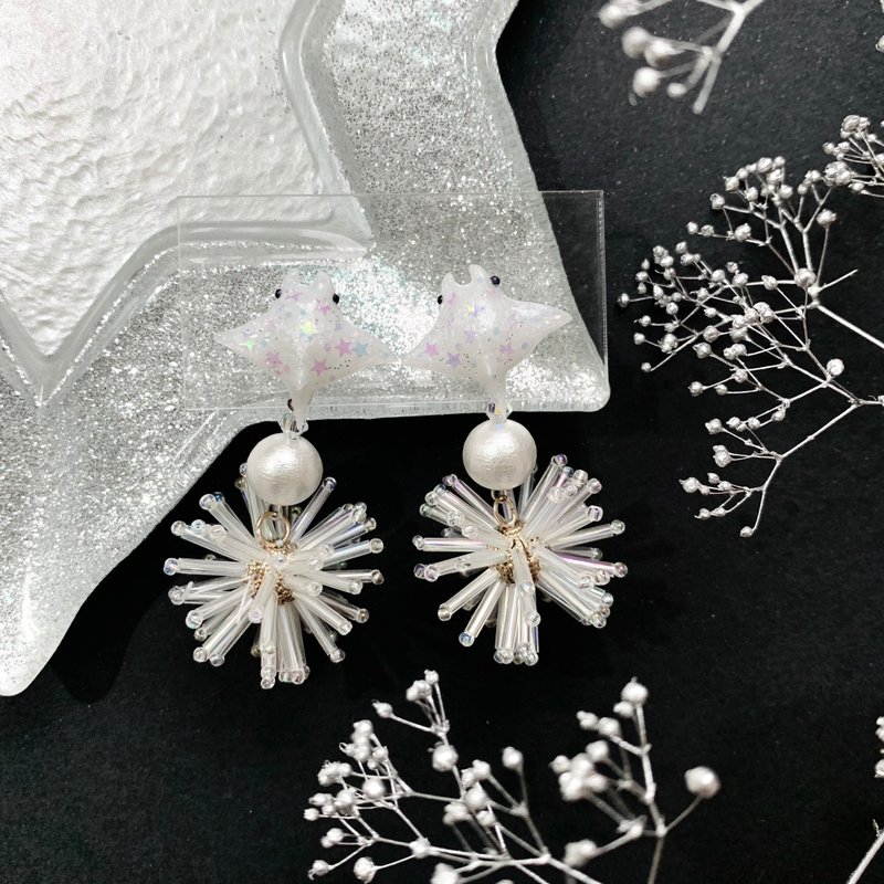 【外星宇宙系列】星空派对 耳环 - 耳环/耳夹 - 树脂 白色